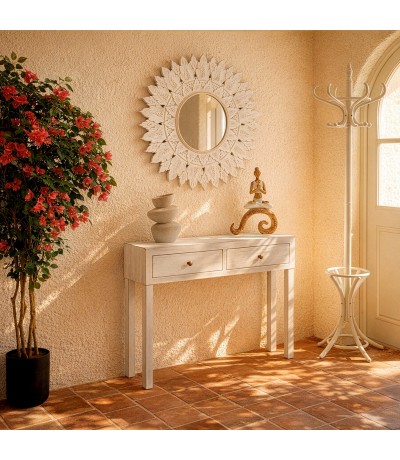 Consola de entrada estilo clásico pintada en madera blanca rozada mdmhogar
