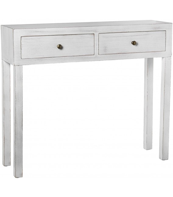 Consola de entrada estilo clásico pintada en madera blanca rozada 2
