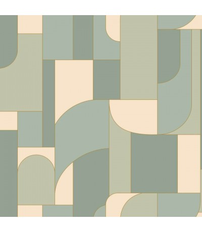 Papel pintado geométrico azul beige y dorado estilo art decó1