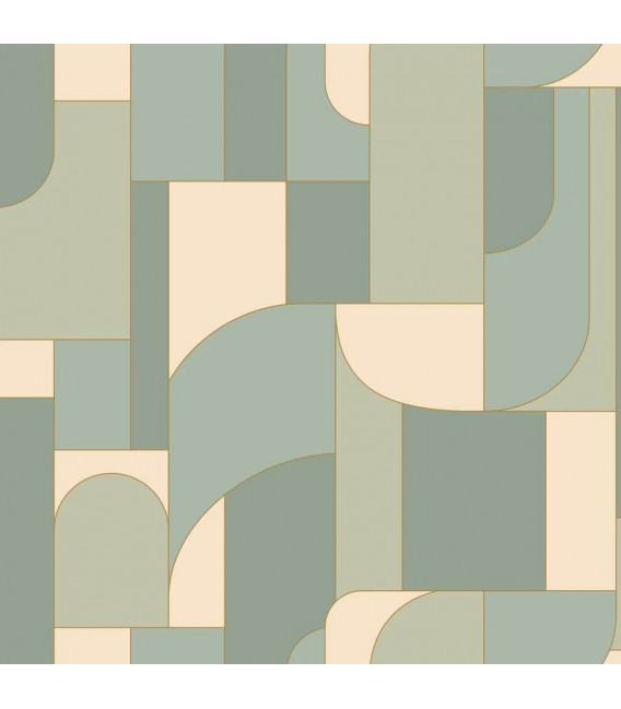 Papel pintado geométrico azul beige y dorado estilo art decó1