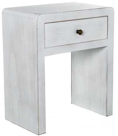 Mesita de noche blanca decapé de madera con un cajón ibicenca