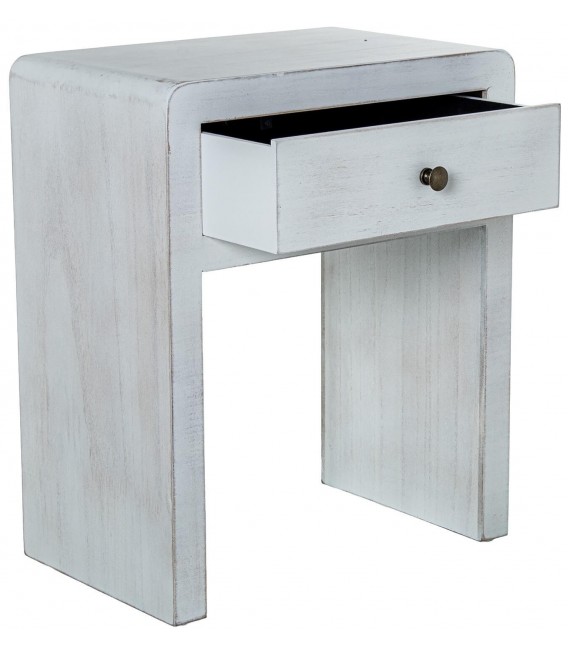 Mesita de noche blanca decapé de madera con un cajón ibicenca 1