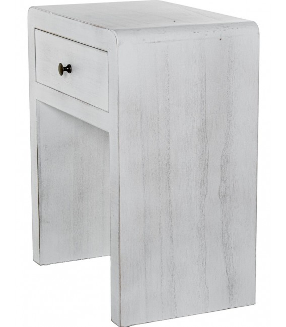 Mesita de noche blanca decapé de madera con un cajón ibicenca 4