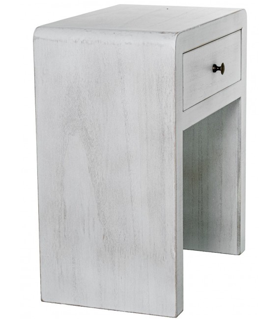 Mesita de noche blanca decapé de madera con un cajón ibicenca 5