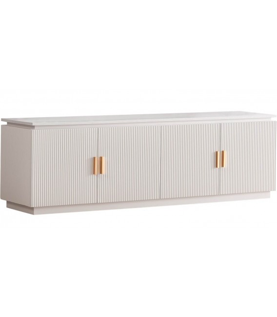 Mueble TV de madera crema de cuatro puertas estilo boho con dorado