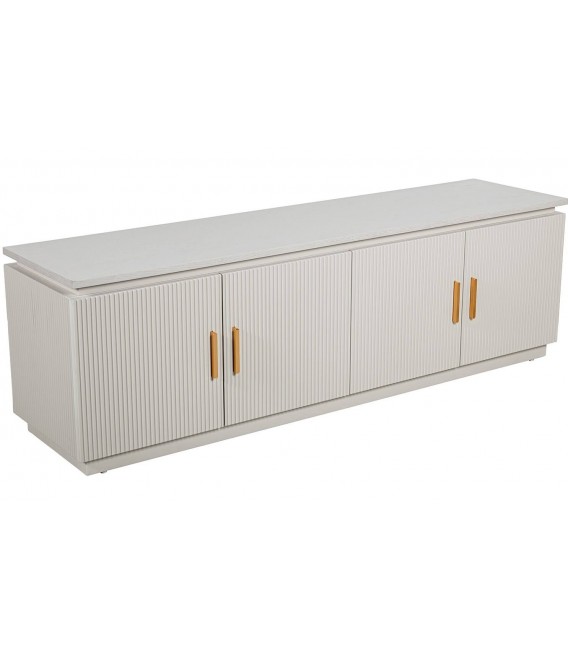 Mueble TV de madera crema de cuatro puertas estilo boho con dorado 2