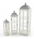 Set de tres faroles de madera blanca rozada y metal estilo clásico 1