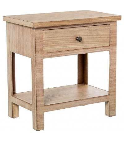 Mesita de noche de madera natural con un cajón boho envejecida