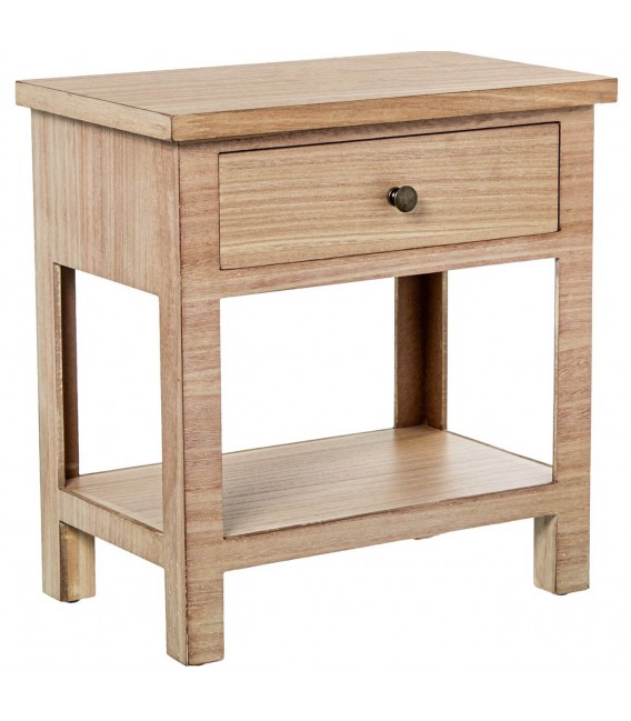 Mesita de noche de madera natural con un cajón boho envejecida
