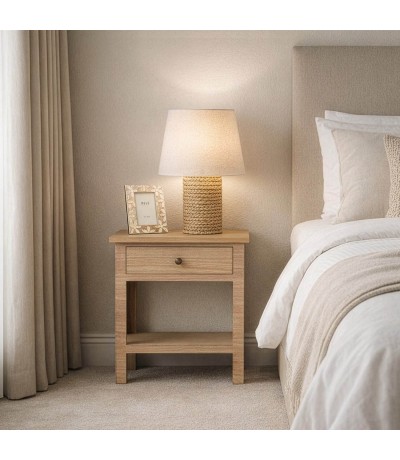 Mesita de noche de madera natural con un cajón boho envejecida mdmhogar