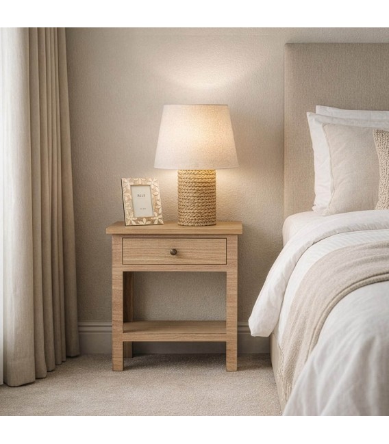 Mesita de noche de madera natural con un cajón boho envejecida mdmhogar