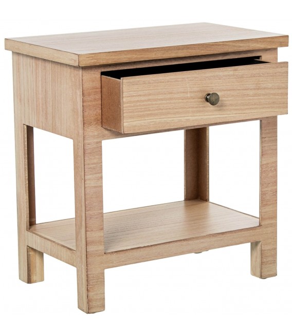 Mesita de noche de madera natural con un cajón boho envejecida  2