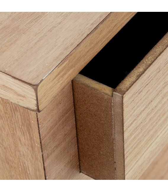 Mesita de noche de madera natural con un cajón boho envejecida  3