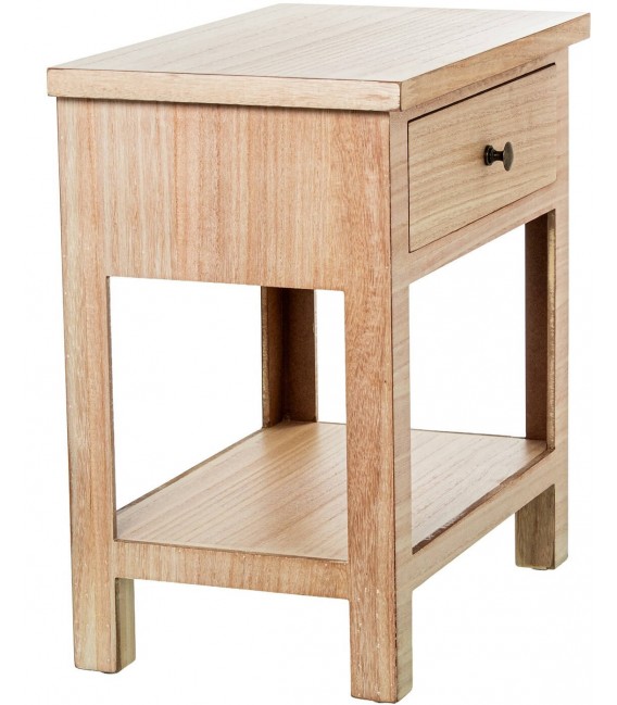 Mesita de noche de madera natural con un cajón boho envejecida  5