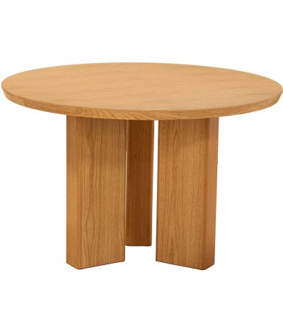 Mesa de comedor redonda de madera natural estilo boho elegante