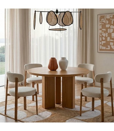 Mesa de comedor redonda de madera natural estilo boho elegante mdmhogar