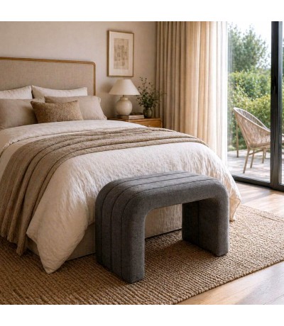 Banco pie cama gris oscuro tapizado pequeño contemporáneo Mdmhogar