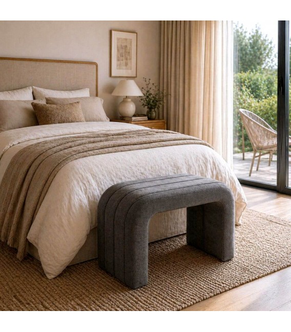 Banco pie cama gris oscuro tapizado pequeño contemporáneo Mdmhogar