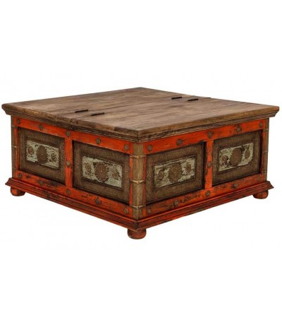 MESA DE CENTRO ARCON CUADRADA 100 X 100 X 47 RITUALS MADERA ROJA APLICACIONES METAL