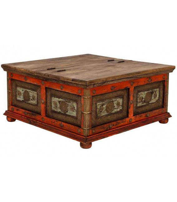 MESA DE CENTRO ARCON CUADRADA 100 X 100 X 47 RITUALS MADERA ROJA APLICACIONES METAL