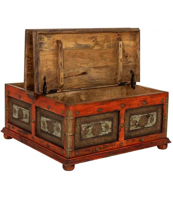 MESA DE CENTRO ARCON CUADRADA 100 X 100 X 47 RITUALS MADERA ROJA APLICACIONES METAL