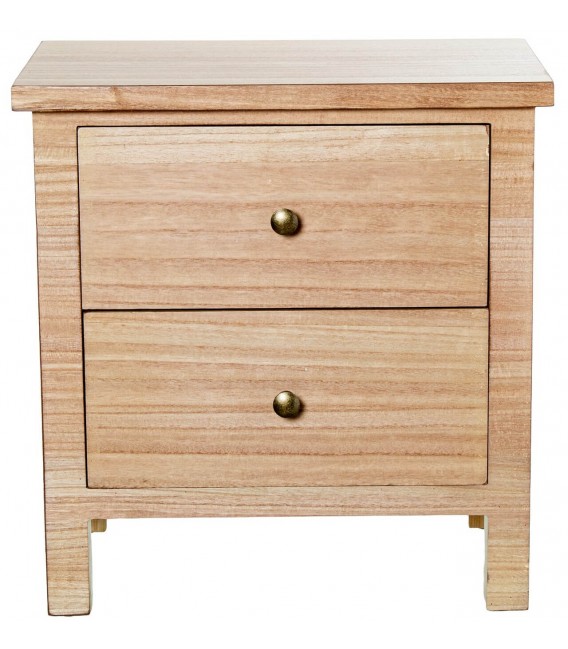 Mesita de noche con dos cajones de madera natural estilo boho 1