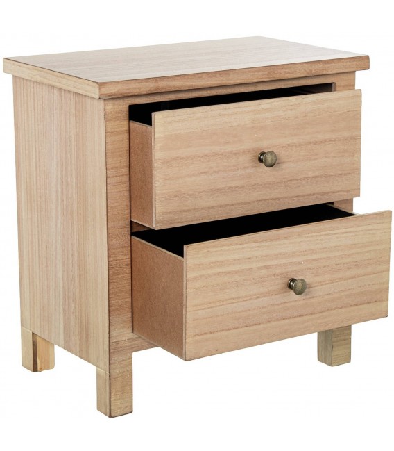 Mesita de noche con dos cajones de madera natural estilo boho 2