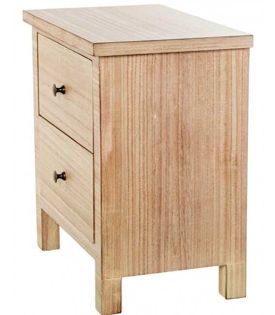 Mesita de noche con dos cajones de madera natural estilo boho 4