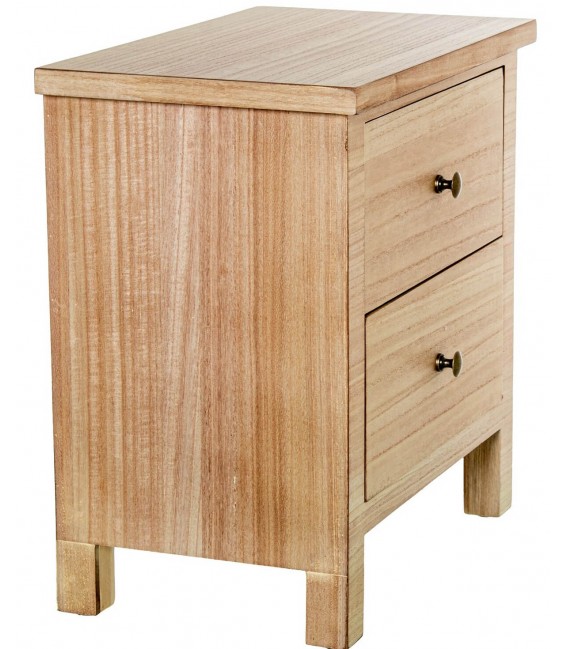 Mesita de noche con dos cajones de madera natural estilo boho 5
