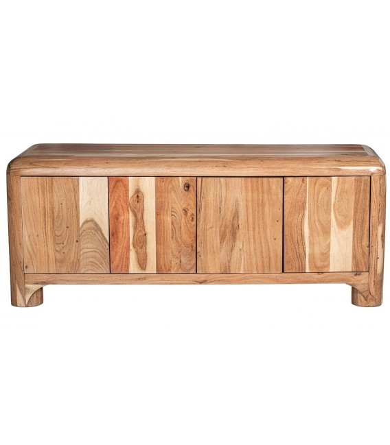 Mueble de TV madera de acacia natural cuatro puertas estilo boho 1