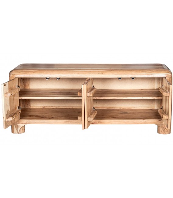 Mueble de TV madera de acacia natural cuatro puertas estilo boho 2