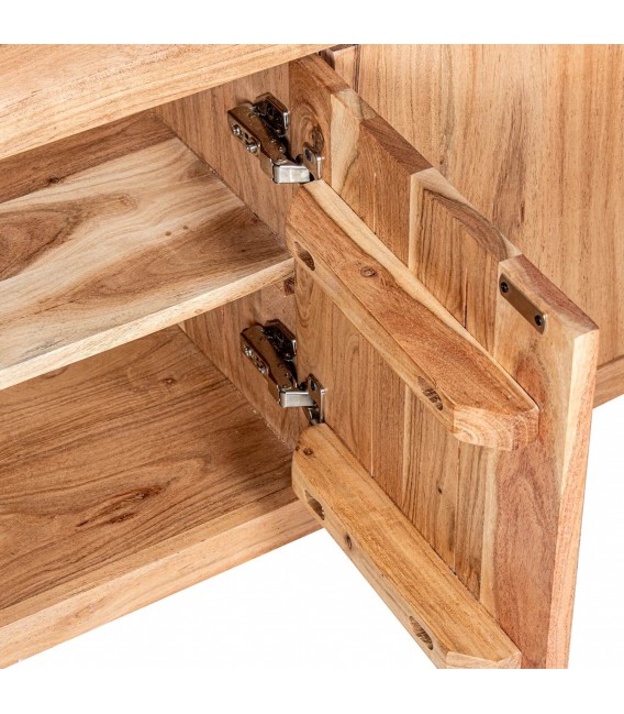 Mueble de TV madera de acacia natural cuatro puertas estilo boho 5