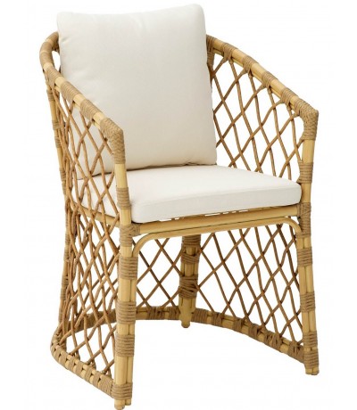 Sillón comedor estilo ibicenco en ratán natural y en aluminio