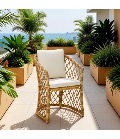 Sillón comedor estilo ibicenco en ratán natural y en aluminio  mdmhogar