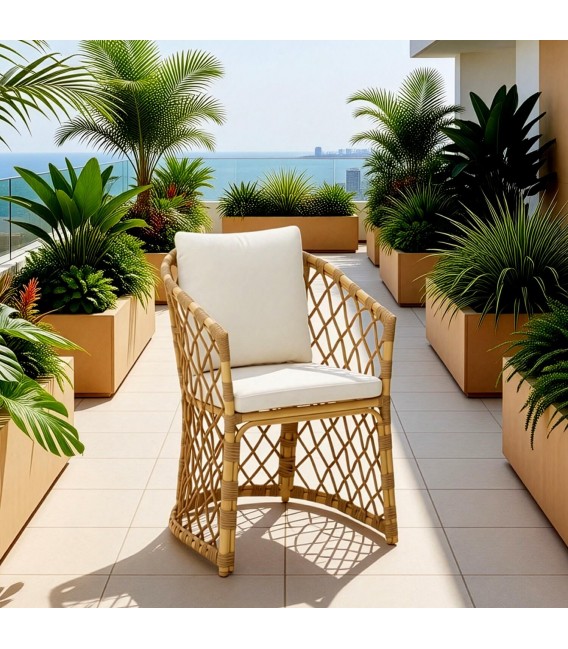 Sillón comedor estilo ibicenco en ratán natural y en aluminio  mdmhogar