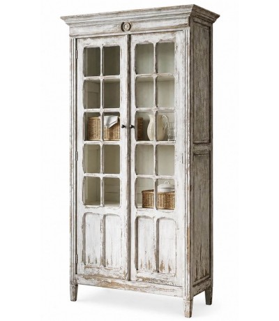 Vitrina estilo clasico vintage blanca con puertas de cristal 1