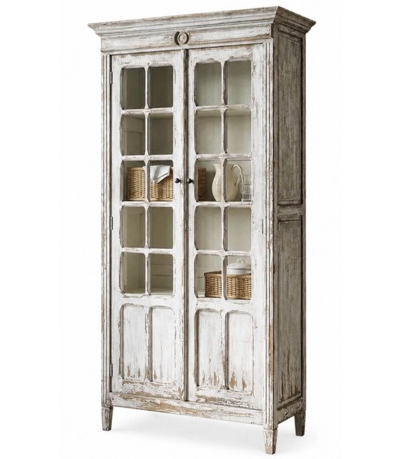 Vitrina estilo clasico vintage blanca con puertas de cristal 1