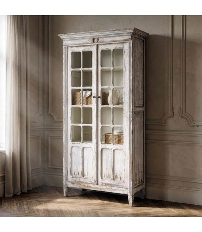 Vitrina estilo clasico vintage blanca con puertas de cristal mdmhogar