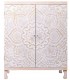 Taquillón estilo étnico tallado en madera pintada en blanca decapé