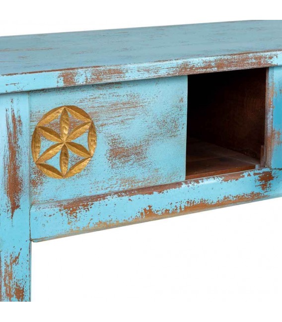 Consola oriental de madera de mango azul envejecido tres cajones 3