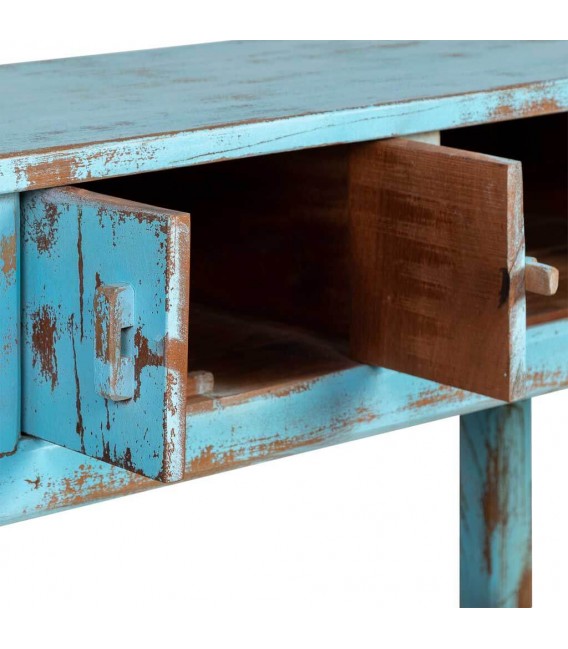 Consola oriental de madera de mango azul envejecido tres cajones 4