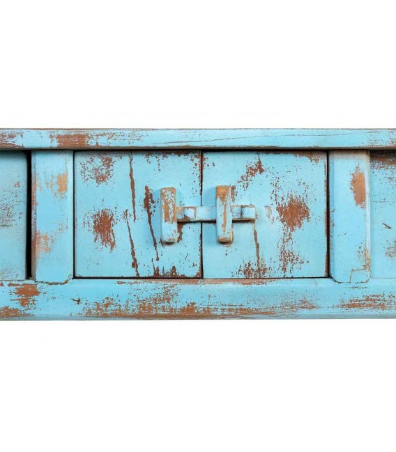 Consola oriental de madera de mango azul envejecido tres cajones 5
