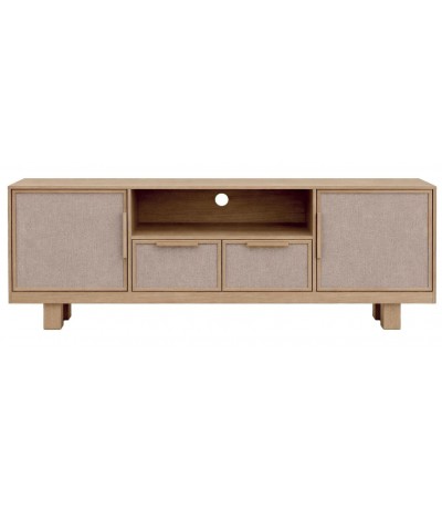 Mueble TV madera mango y ratán estilo boho 2 puertas cajones 1
