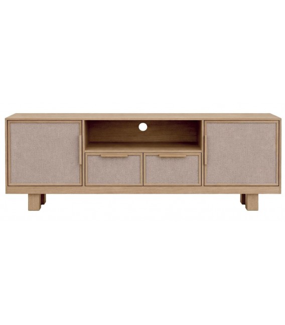 Mueble TV madera mango y ratán estilo boho 2 puertas cajones 1