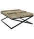 Mesa de centro XL cuadrada de madera maciza y metal con bandejas