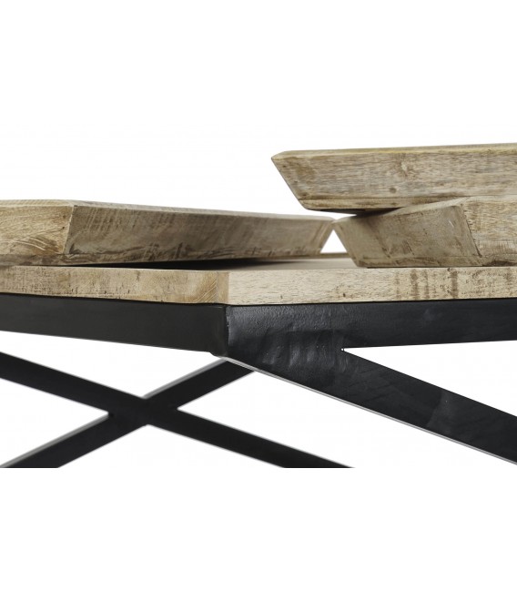 Mesa de centro XL cuadrada de madera maciza y metal con bandejas 4