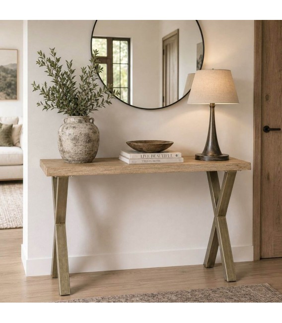 Consola metal oro viejo con tapa roble estilo contemporáneo Mdmhogar