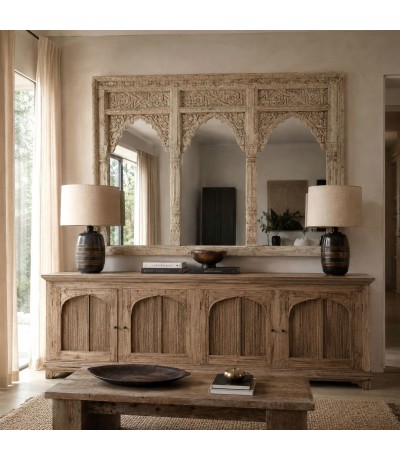 Espejo rectangular grande de madera tallada estilo étnico Mdmhogar