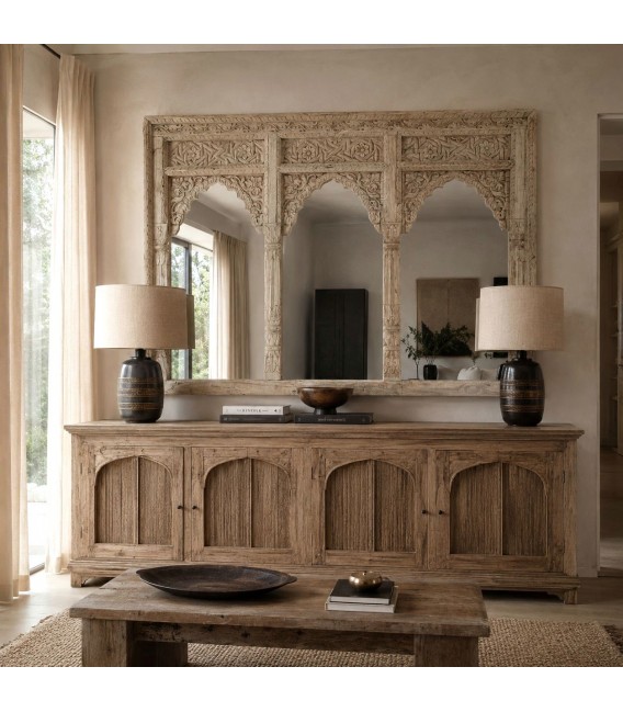 Espejo rectangular grande de madera tallada estilo étnico Mdmhogar