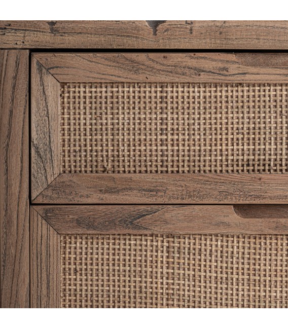 Sinfonier grande de madera maciza de olmo y ratán natural 5 cajones 4